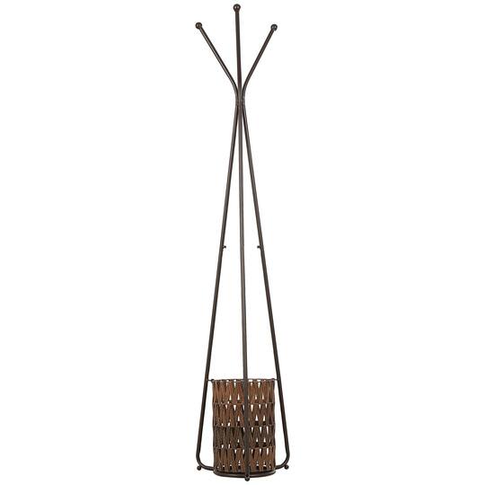 6ft. Brown Metal Geometric 3-Hanger Coat Rack with Basket